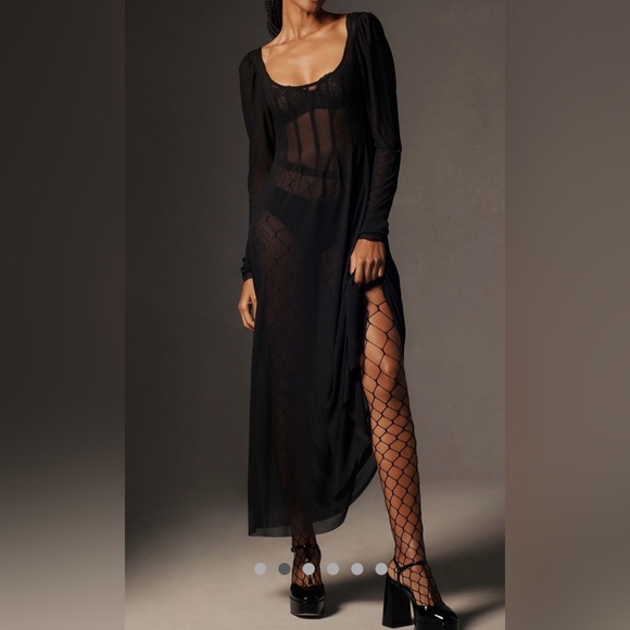 Anthropologie Dresses & Skirts - Anthropologie black sheer ruched midi dress